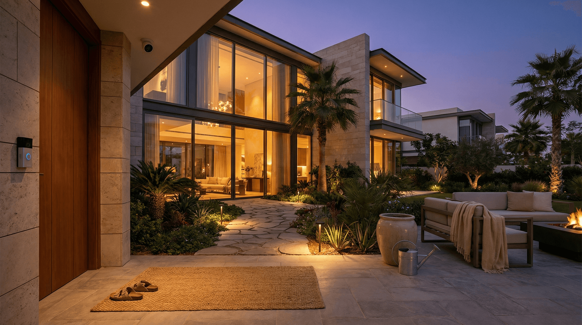 Smart home villa at dusk in Arabian Ranches